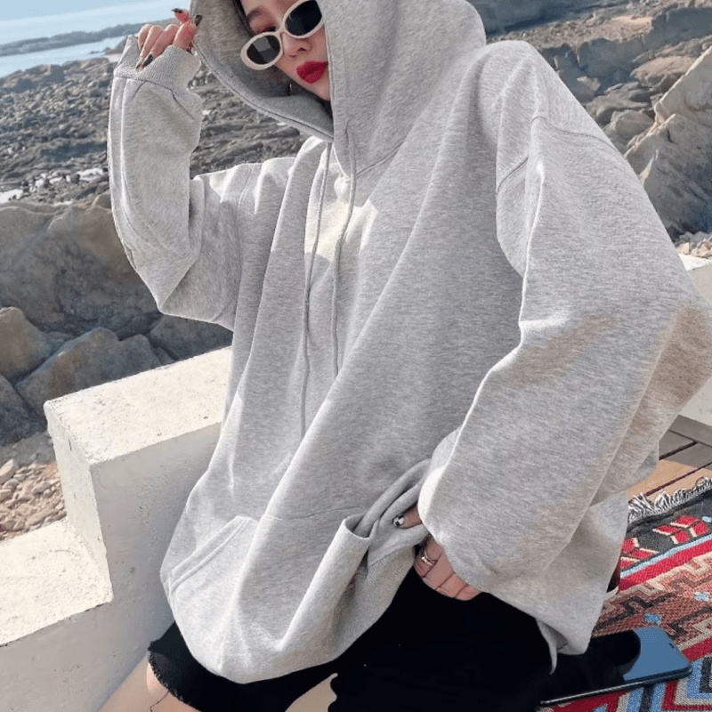 Áo hoodie Màu Trơn Dáng Suông Thoải Mái Chất Lượng Cao Thời Trang Unisex Phong Cách Hàn Quốc