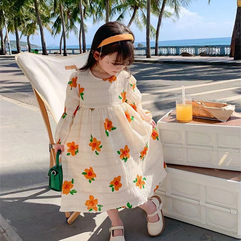 Váy Hoa Cam Chất Đũi Cho bé Gái_umeekids