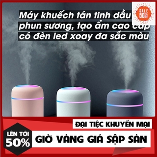 Máy khuếch tán tinh dầu phun sương tạo ẩm cao cấp, có đèn led xoay đa sắc 300ml, phun 8h dùng phòng điều hòa, ô tô