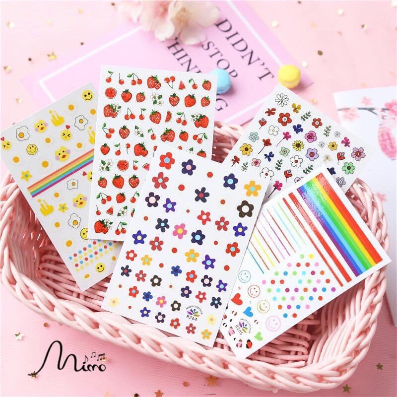 Dán móng tay nail sticker hoạt hình Rainbow đáng yêu