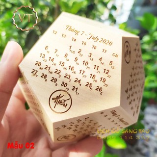 Lịch gỗ 12 mặt ngũ giác 12 mặt (âm dương) - Gỗ Mapbe Mỹ