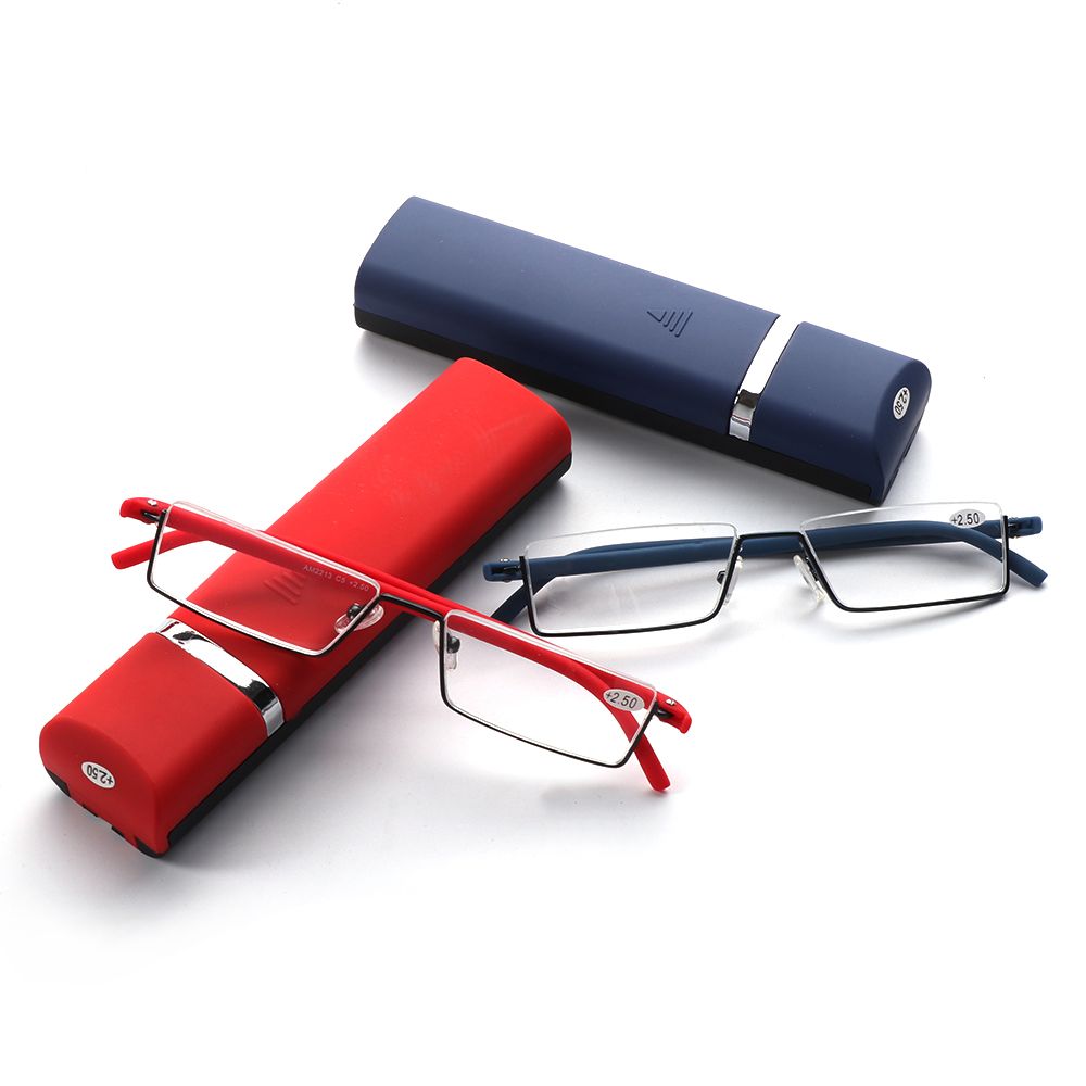 YVETTE Unisex Reader Eyeglasses Portable Semi Rimless Reading Glasses Vision Care with Case TR90 Ultralight Half Frame/Multicolor
