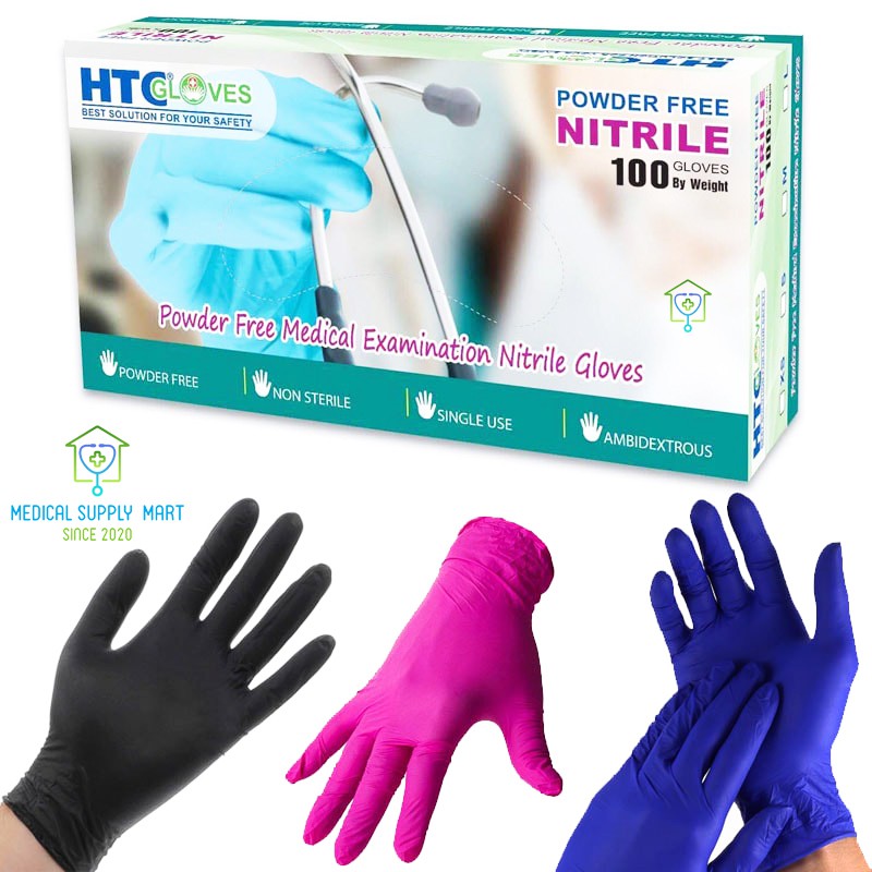 Găng Tay - Bao Tay Cao Su Y Tế Nitrile HTC Glove Không Bột - Nhiều Màu - Size XS S M L - 1 Hộp/ 100 Chiếc