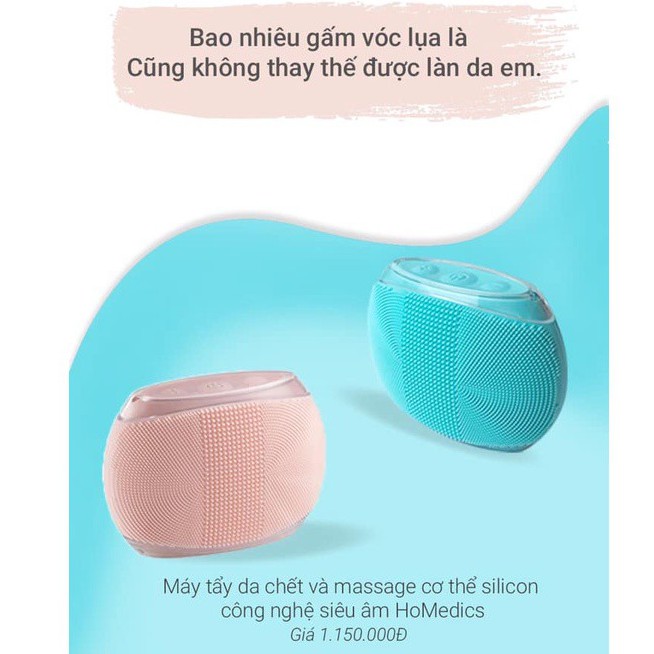 Máy rửa mặt massage mặt toàn tẩy da chết toàn thân  Silicone kháng khuẩn công nghệ siêu âm HoMedics BDY-300BL