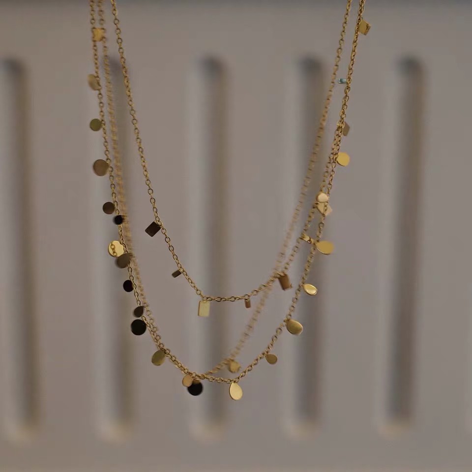 Vòng cổ choker bằng thép titan bóng hình tròn / giọt nước / hình vuông phong cách thời trang retro