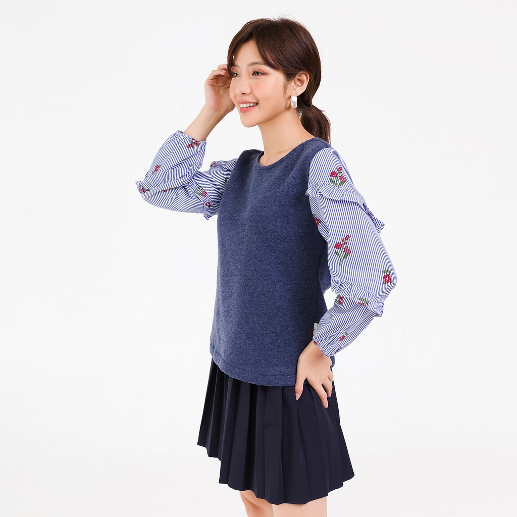 Áo nỉ chui đầu tay phối can bèo VIENTRAN V61W20T039 (Nhiều màu) | BigBuy360 - bigbuy360.vn