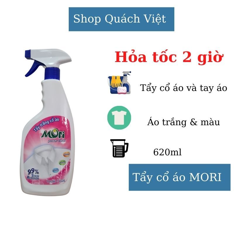 Tẩy trắng cổ áo và tay áo MORI - tẩy sạch các vết bẩn cứng đầu trên cổ áo, tay áo, chai 620ml