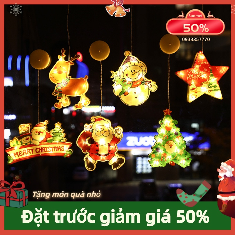 Đèn LED nhiều mẫu NOEL GIÁNG SINH  Sử Dụng PIN Có Nút Hít Mặt Kính trang trí DECOR dịp LỄ TẾT Sunmet