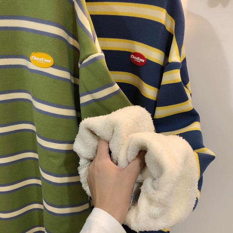 Áo sweater nỉ lót bông tay dài form rộng kẻ sọc cực xinh
