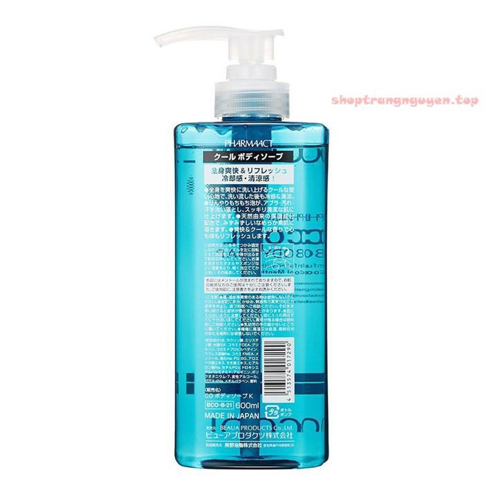 Sữa tắm cho nam Cool Body Soap Pharmaact Nhật Bản 600ml hương bạc hà mát lạnh