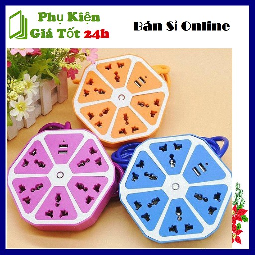 Ổ Cắm Điện Hình Trái Cam 2 Cổng USB tiện dụng - Ổ cắm điện đa năng tích hợp 5 lỗ cắm 3 chấu có công tắc đa năng, an toan