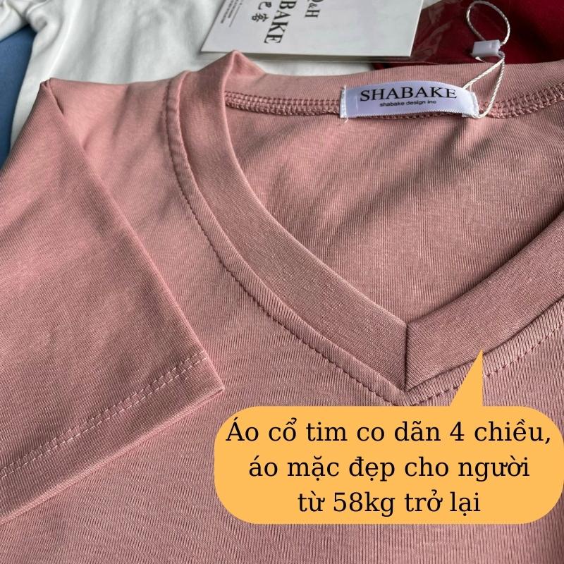 Áo phông cộc tay cổ tim chữ v thun trơn form rộng co giãn nhiều màu  bigsize thời trang basic 0331