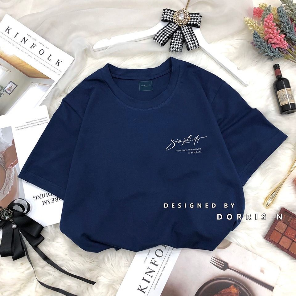 Áo Phông Nam Nữ Tay Lỡ Cổ Tròn In Chữ Bên Phải Chất Vải Cotton Mềm Mịn Co Giãn Thoáng Mát Mix Quần Short Chân Váy