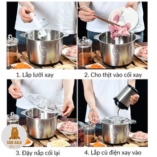Máy xay thịt, xay rau - củ - quả đa năng cối inox 304 4 Lưỡi Đa Năng, Công suất 250W - BẢO HÀNH 3 THÁNG