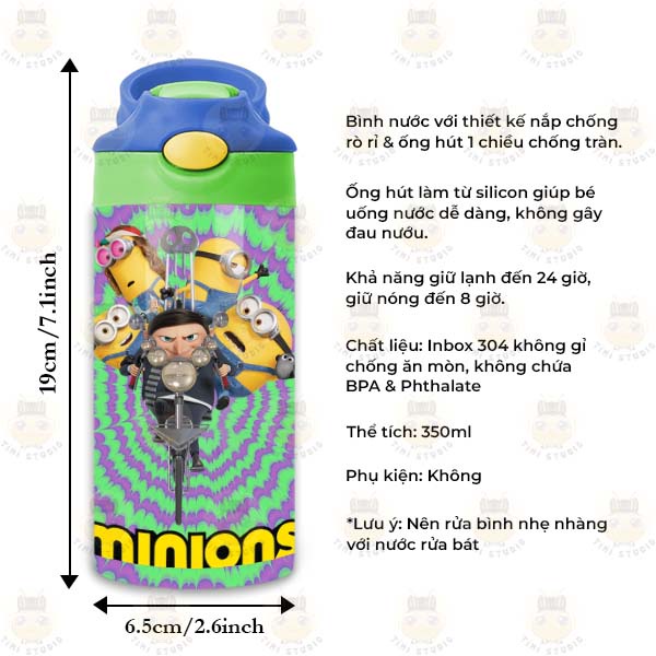 Bình Uống Nước Giữ Nhiệt Cho Bé Có Ống Hút Hình Minions - Tỉ Mỉ Studio - Mã 1507KT02