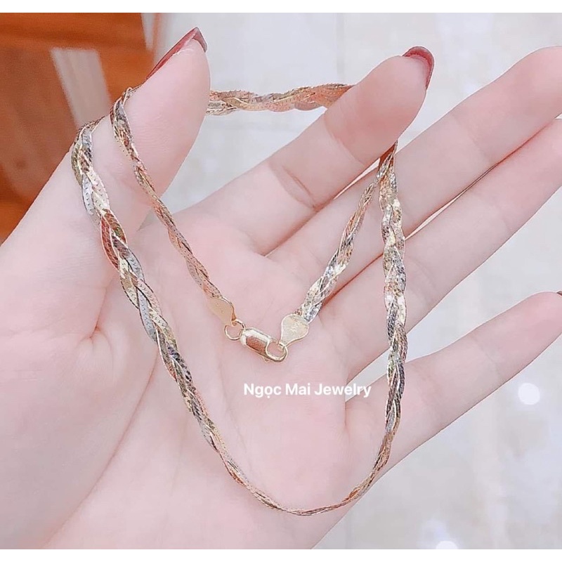 Lắc tay và dây chuyền tết bính xi 3 màu bện sang chảnh - Ngọc Mai Jewelry