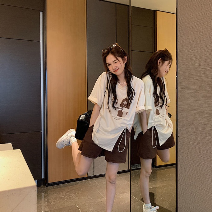 SUXI Áo Thun Nữ Ngắn Tay Cổ Tròn In Chữ Đơn Giản Thời Trang Mùa Hè