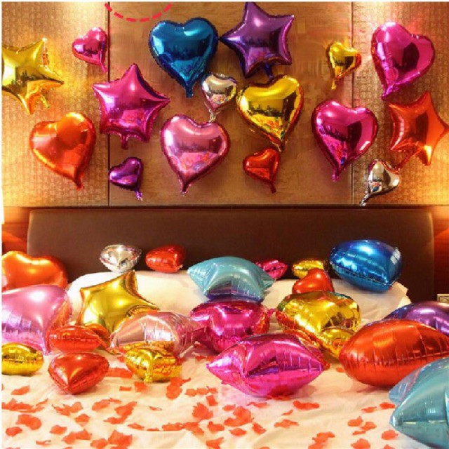 Set 10 Bóng tráng nhôm sao, tim nhí 5 inch