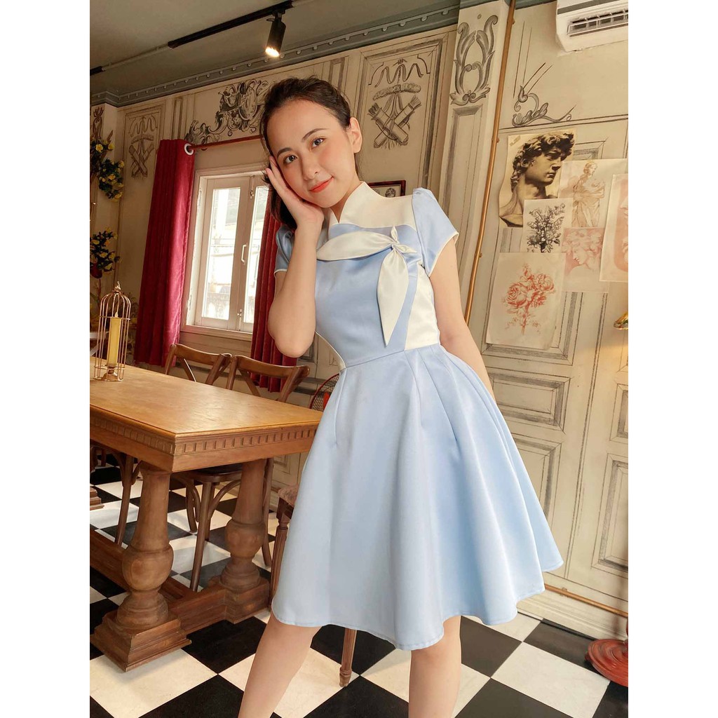 Đầm dự tiệc nữ thiết kế dáng xòe tay ngắn dễ thương siêu SANG TRỌNG SANG CHẢNH chất phi mờ cao cấp may 2 lớp