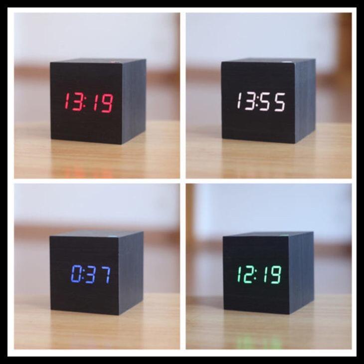 Đồng hồ led gỗ để bàn mini, báo thức, lịch ngày tháng, để phòng ngủ, decor phòng
