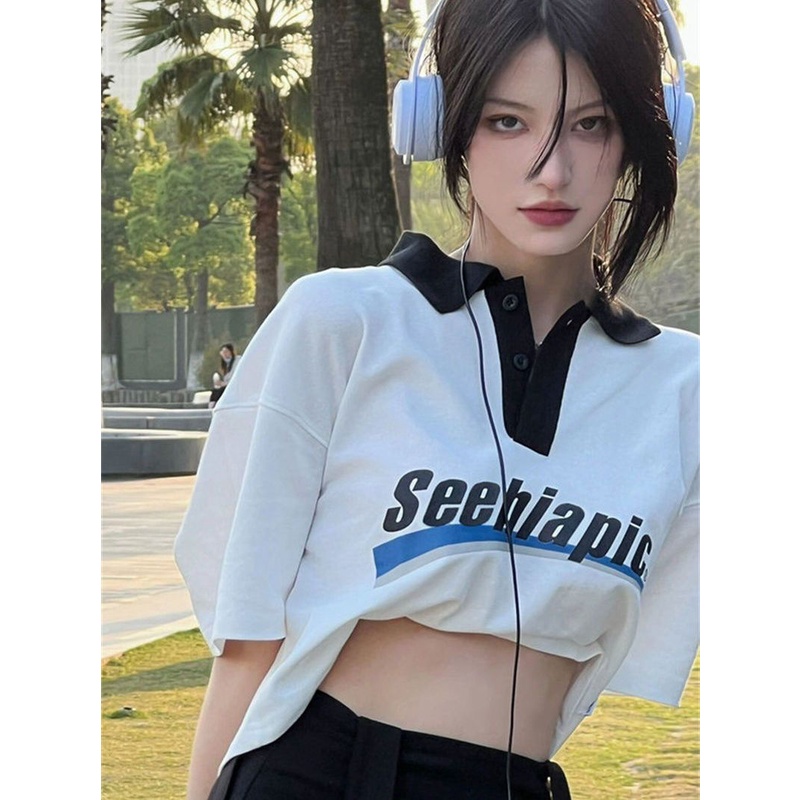 Áo polo Ngắn Tay Dáng Rộng Thời Trang Mùa Hè Phong Cách Âu Mỹ Dành Cho Nữ