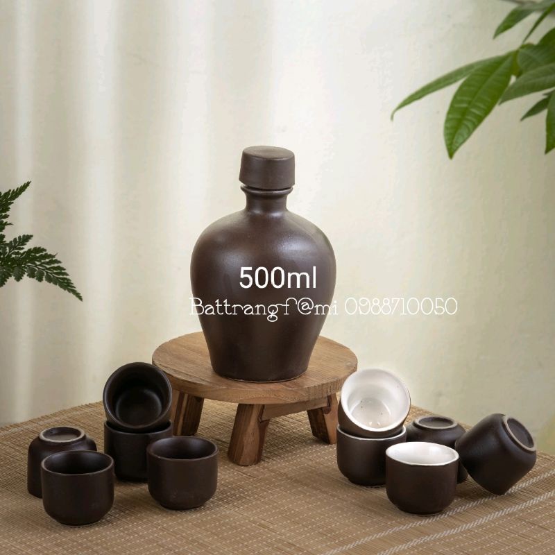 Nậm rượu gốm sứ Bát Tràng dáng tròn dung tích 0,5 lít, 1 lít, 2 lít