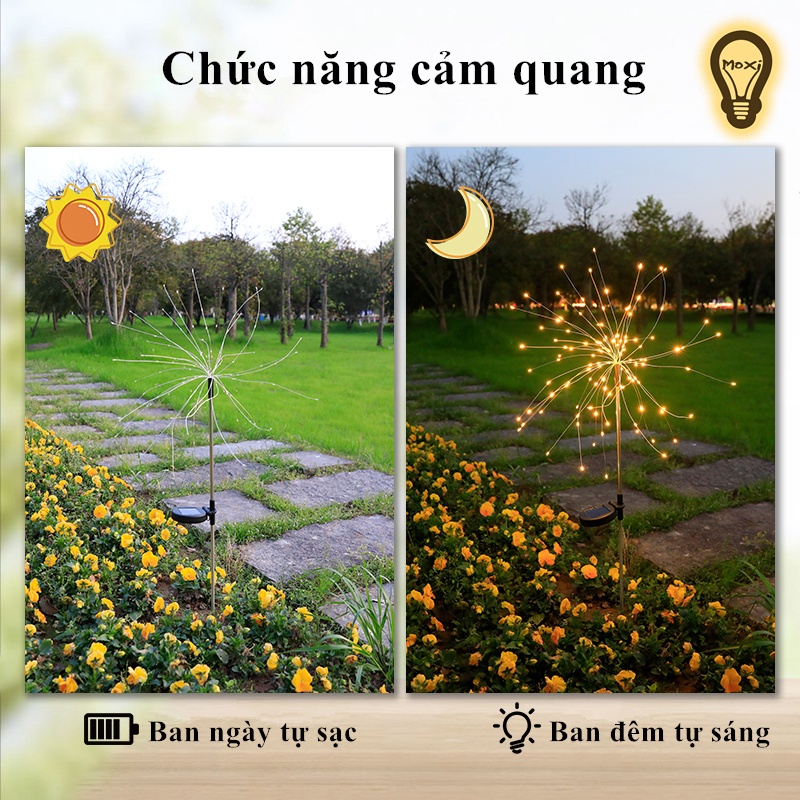 Đèn led năng lượng mặt trời hình pháo hoa trang trí decor sân vườn ngoài trời ban công MOXI