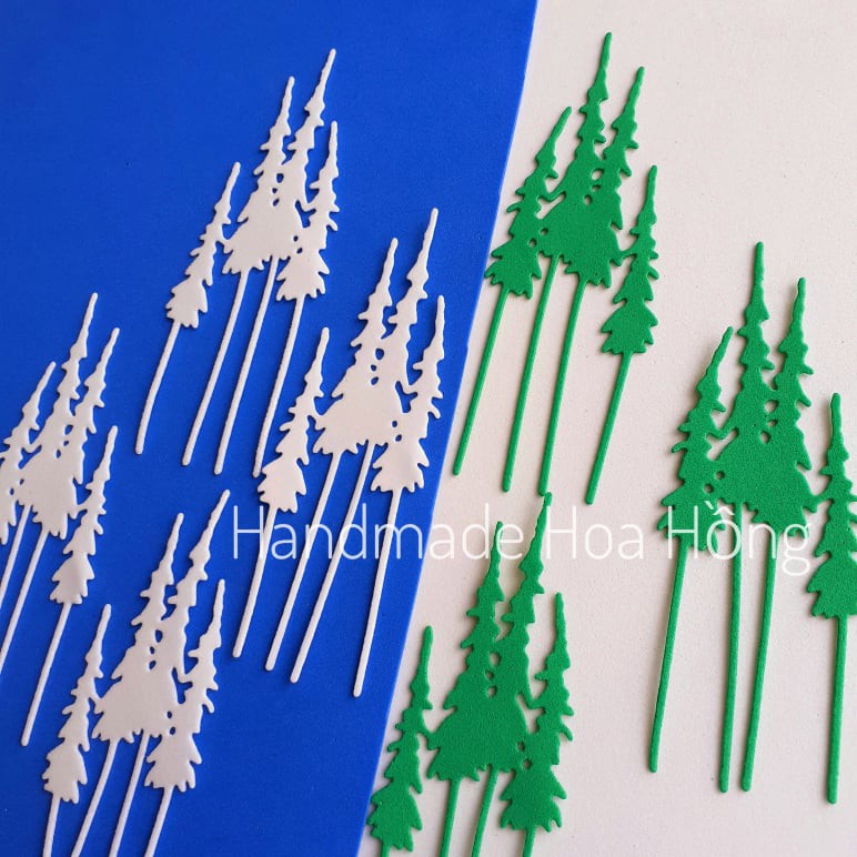 6 Set cây thông ( = 24 cây ) bằng giấy xốp, 10 x 3.5cm- Trang trí thiệp noel, giáng sinh, lớp học, phong thư, scrapbook