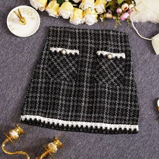 chân váy dạ tweed khuy ngọc