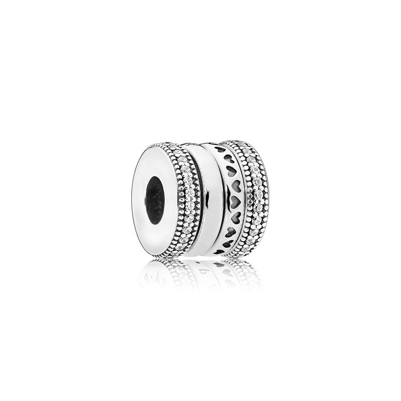 charm pan hình trụ đính đá hoạ tiết logo xoay bạc s925 cao cấp