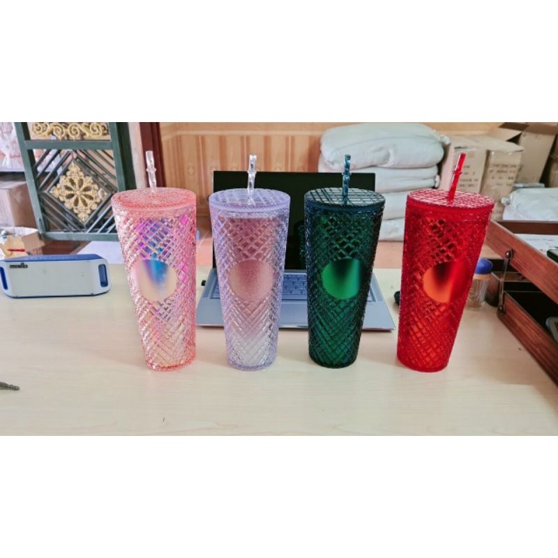 Cốc uống nước Starbucks màu trơn bóng kèm ống hút 710ml