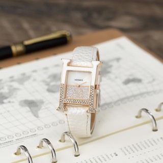 Đồng hồ nữ Hermes dây da mặt vuông đính đá cao cấp full box tặng hộp pishop - DHN02 shop447