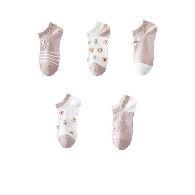 Set 5 đôi tất nữ cổ ngắn chủ đề gấu tím siêu xinh BAG U TATMIX078-gautim