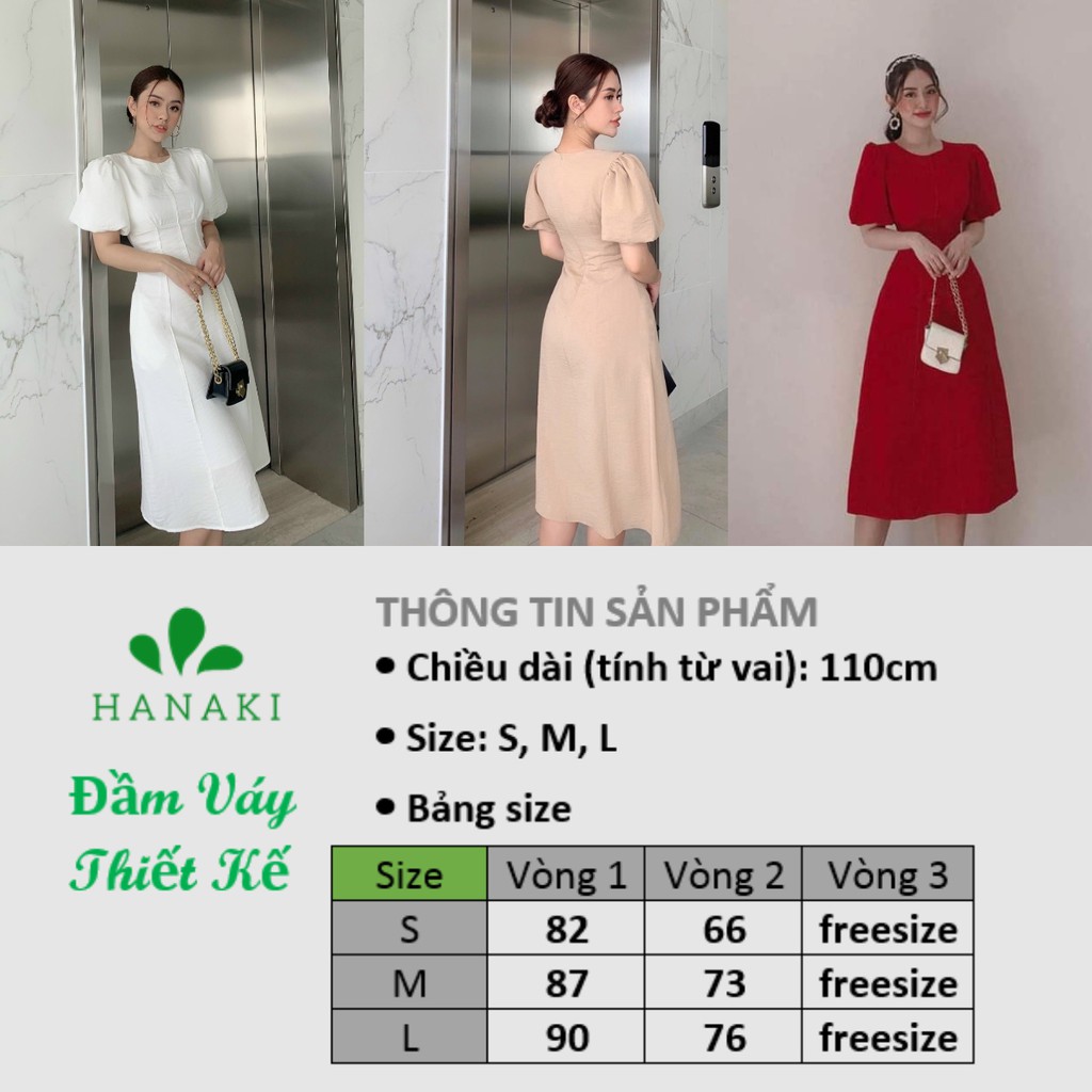 Đầm Dự Tiệc Đầm Thiết Kế Midi Viền Tay Bồng Xinh Lung Linh Hanaki HNK1001 | BigBuy360 - bigbuy360.vn