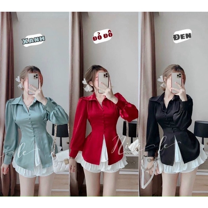 ( CÓ size S .M .L .XL .)   ÁO SƠ MI LỤA CÚC BỌC CỘT NƠ SAU LƯNG .CHẤT LỤA TUYẾT NHUNG CAO CẤP.