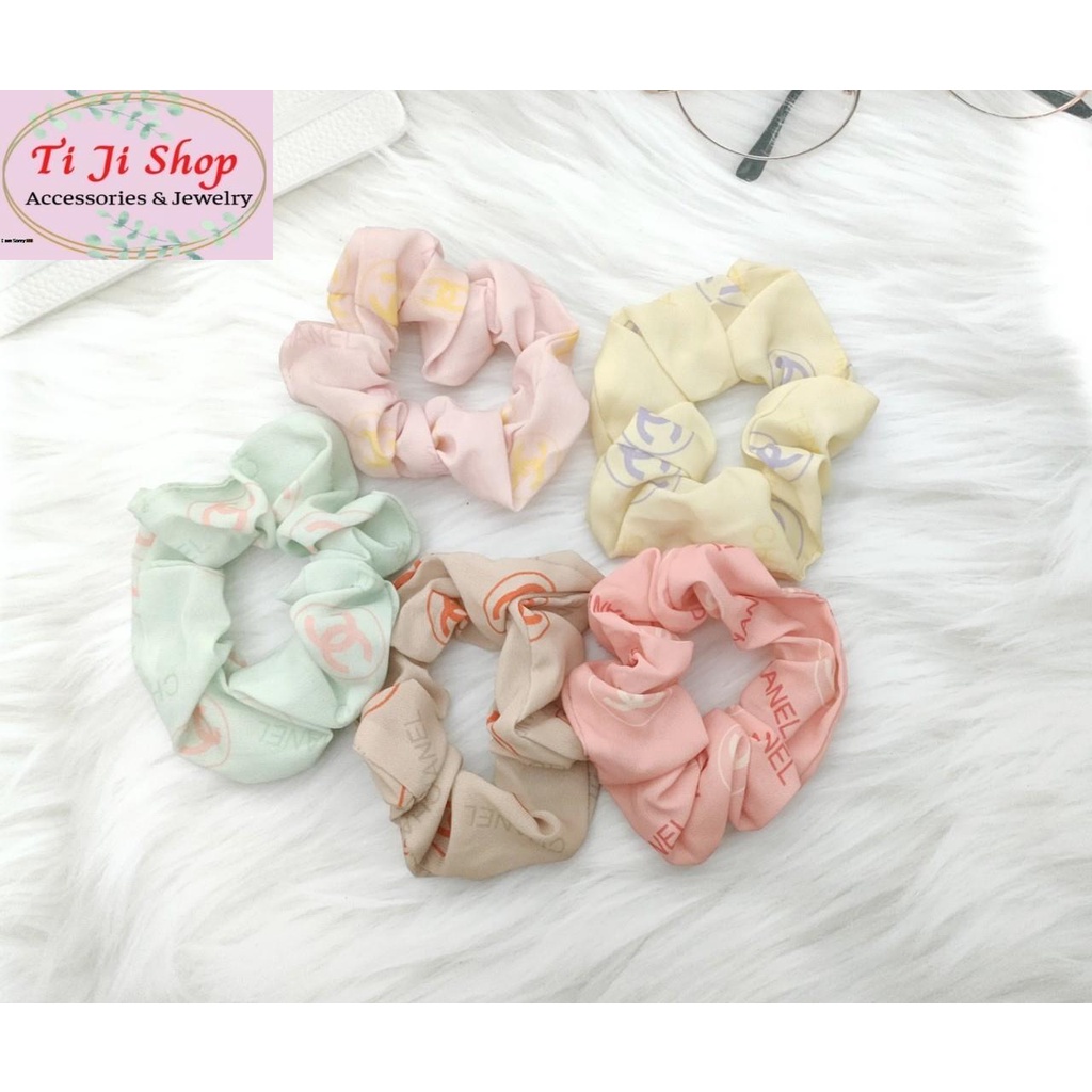 Dây cột tóc vải scrunchies màu Pastel dễ thương