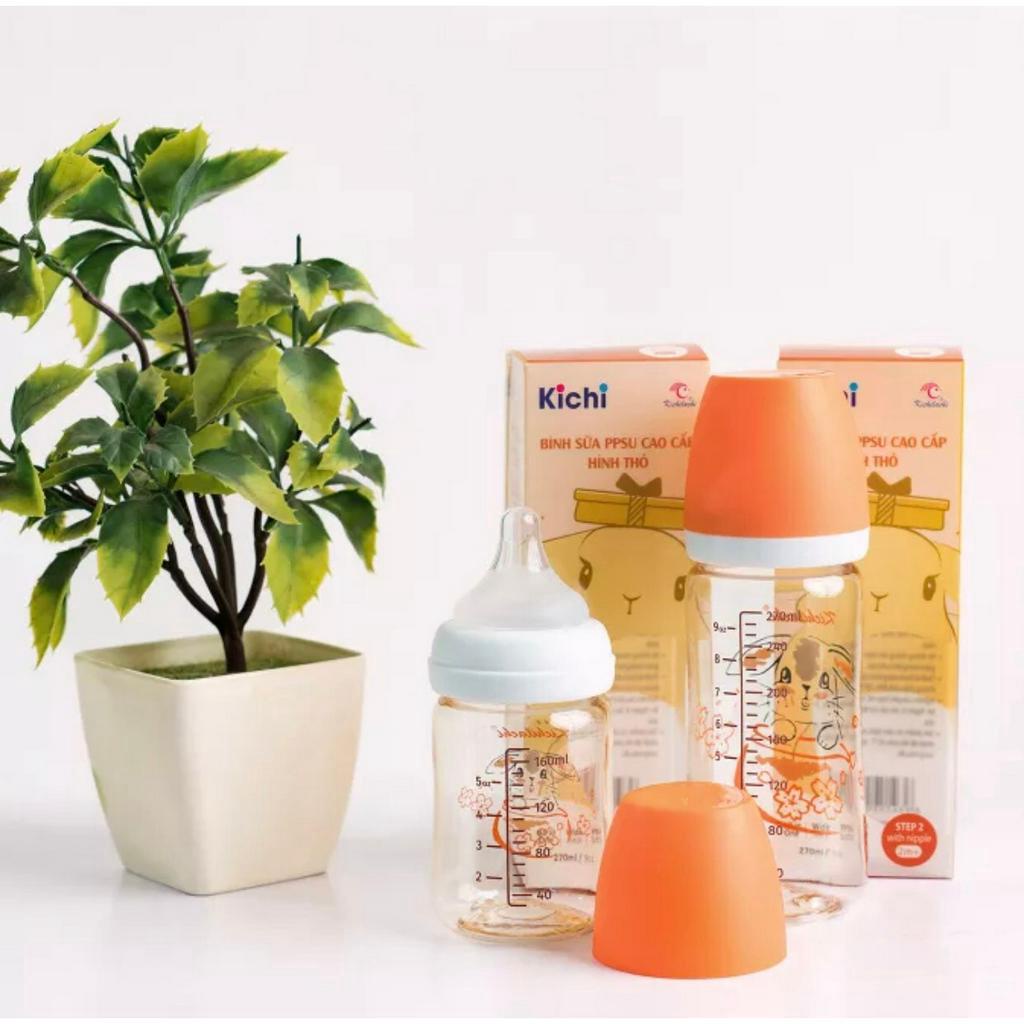 Bình sữa cổ rộng PPSU cho bé Kichilachi họa tiết hình Thỏ dễ thương 170ml - 270ml