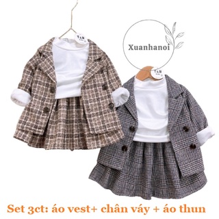 Set váy vest diện tết gồm áo vest, áo thun và Chân váy xếp ly XHN805