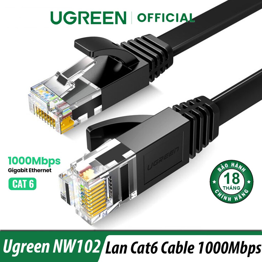 Cáp Mạng Cat6 Dẹp Dài UTP 1000Mbps Ugreen NW102 Chính Hãng