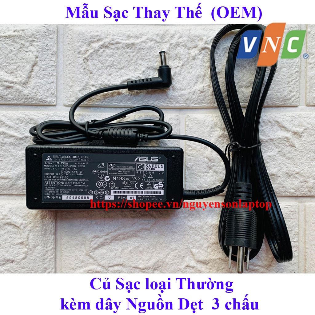 Sạc laptop Asus 19V 3.42A (New 100%) chân To 5.5mm