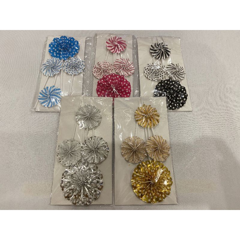 Tem cắm-Bộ 4 hình cắm hình quạt hoa mặt trời trang trí bánh, xòe quạt, topper cake