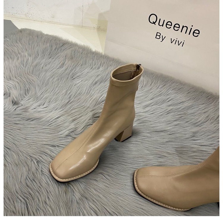 Giày bốt cổ ngắn mũi vuông phối khóa kéo thời trang cho nữ | BigBuy360 - bigbuy360.vn