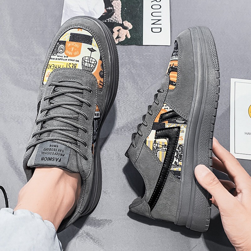 Giày Thể Thao Nam, Giày Sneaker Nam Đế Air Phối Màu Xám Vàng Wata Thời Trang Thông Dụng Thích Hợp Đi Học, Đi Làm Đi Chơi