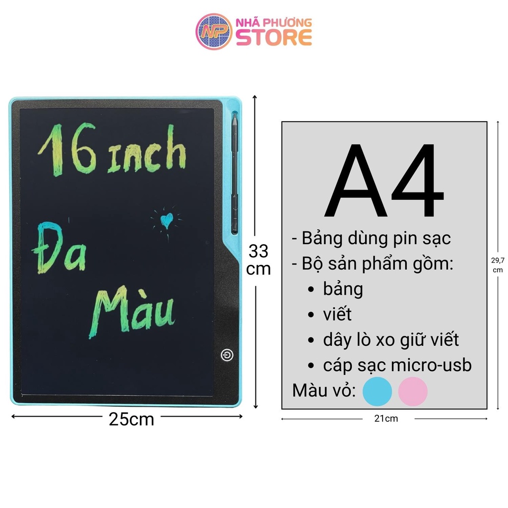 Bảng Vẽ Tự Xóa Thông Minh Cho Bé Đa Màu 16 INCH Pin Sạc