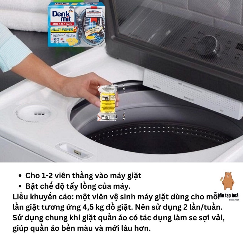 Viên tẩy lồng máy giặt Denkmit Anti - Kalk- Tabs 60 viên, viên tẩy lồng giặt