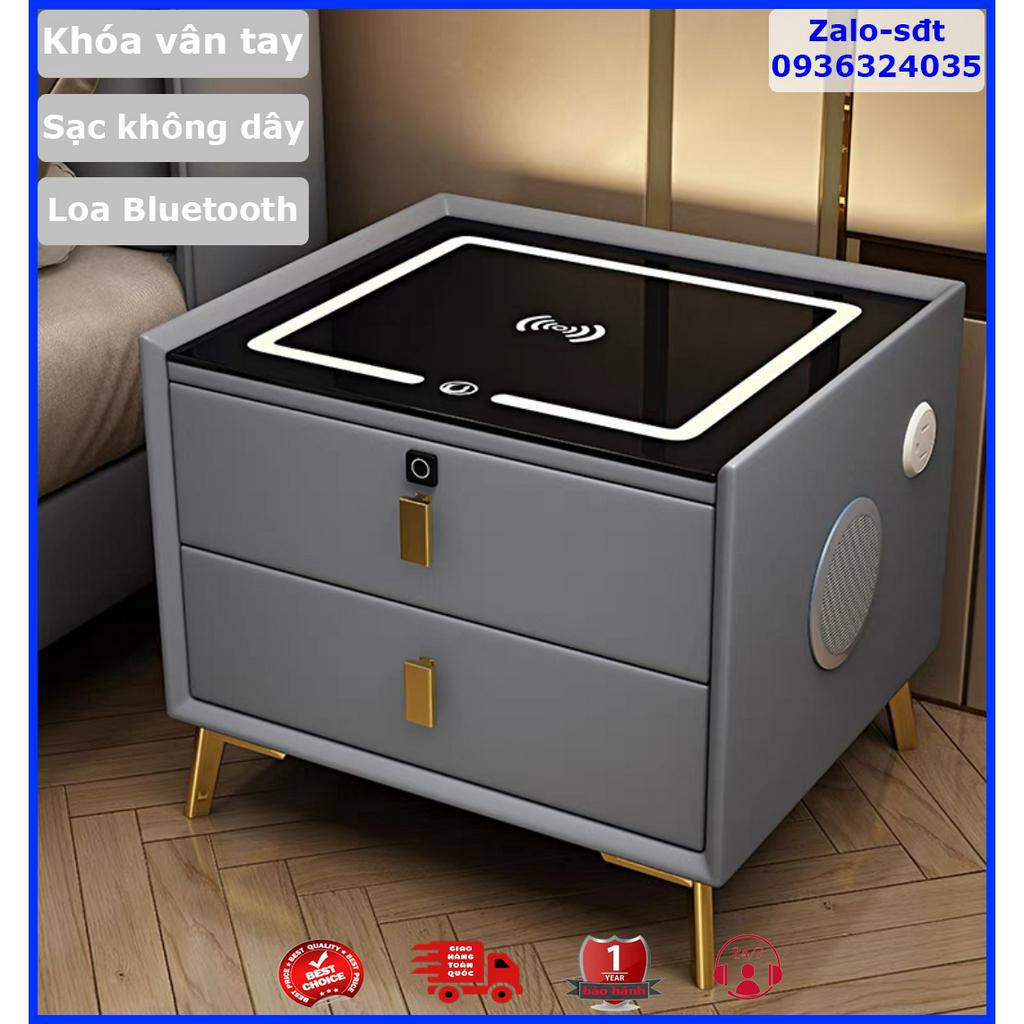 Tủ đầu giường thông minh 2 tầng kết hợp sạc không dây, loa bluetooth, khóa vân tay