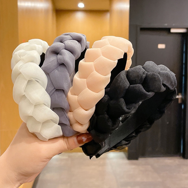 Băng Đô Cài Tóc Hình Xoắn Vải Lưới Dệt Màu Sắc Cổ Điển Phong Cách Hàn Quốc