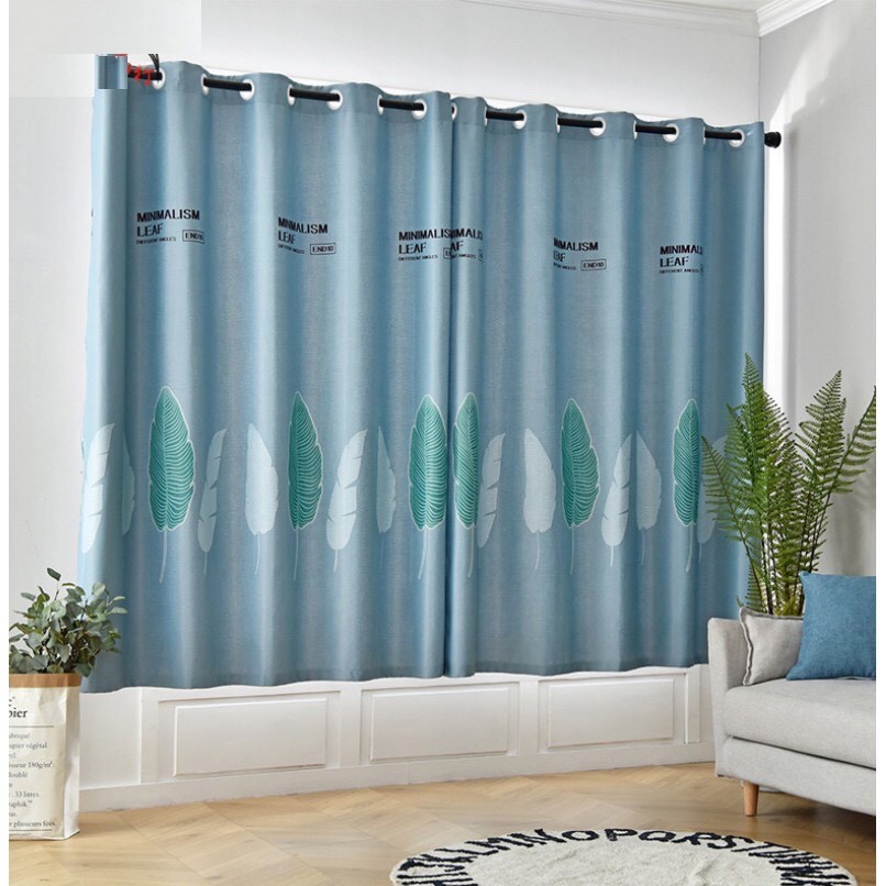 Rèm vải cửa đẹp - phong cách đa dang phong phú - lá chuối nền xanh dương