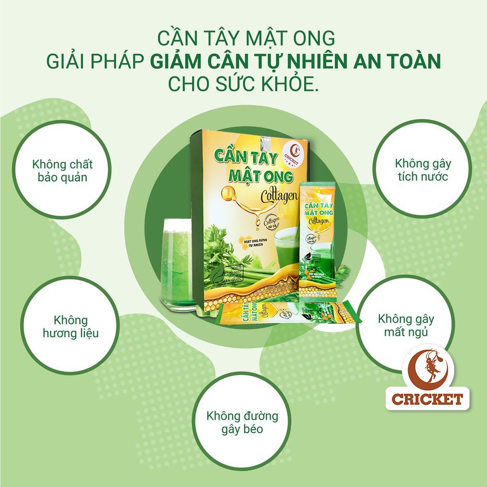 Bột Cần Tây Mật Ong Collagen 60g (15 gói x 4g) hỗ trợ giảm cân, detox thải độc, đẹp dáng sáng da