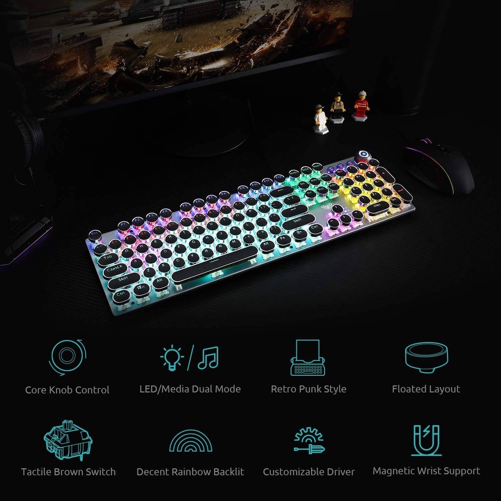 Bàn phím cơ gaming AULA FZ088/FZ058 cao cấp | Núm xoay đa chức năng, đèn LED nổi bật, có bệ tì tay, bàn phím chơi game
